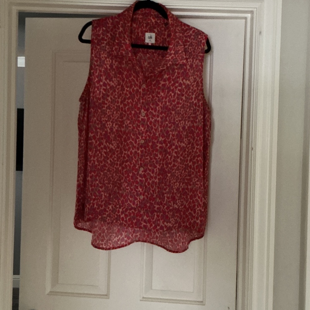 CAbi Red Printed Sleeveless Button-Down Blouse